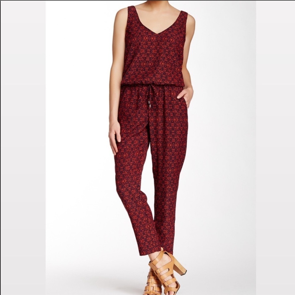 Splendid Sleeveless Gingham Flower Print Jumpsuit